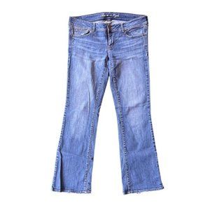 American Eagle 12 Slim Bootcut Blue Denim Jeans Distressed Stretch Low Rise Eagl